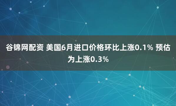 谷锦网配资 美国6月进口价格环比上涨0.1% 预估为上涨0.3%